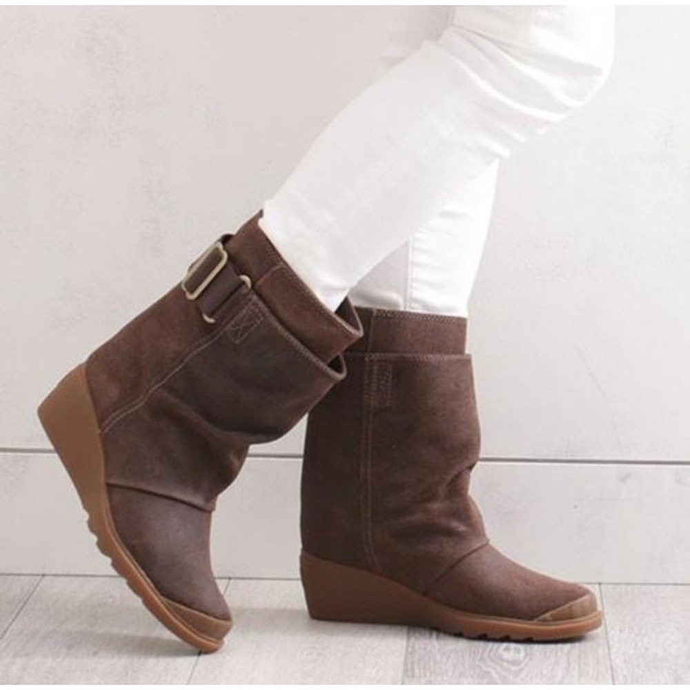 Sorel Toronto Brown Suede Wedge Mid Calf Slouch Buckle Boots Womens Size 10